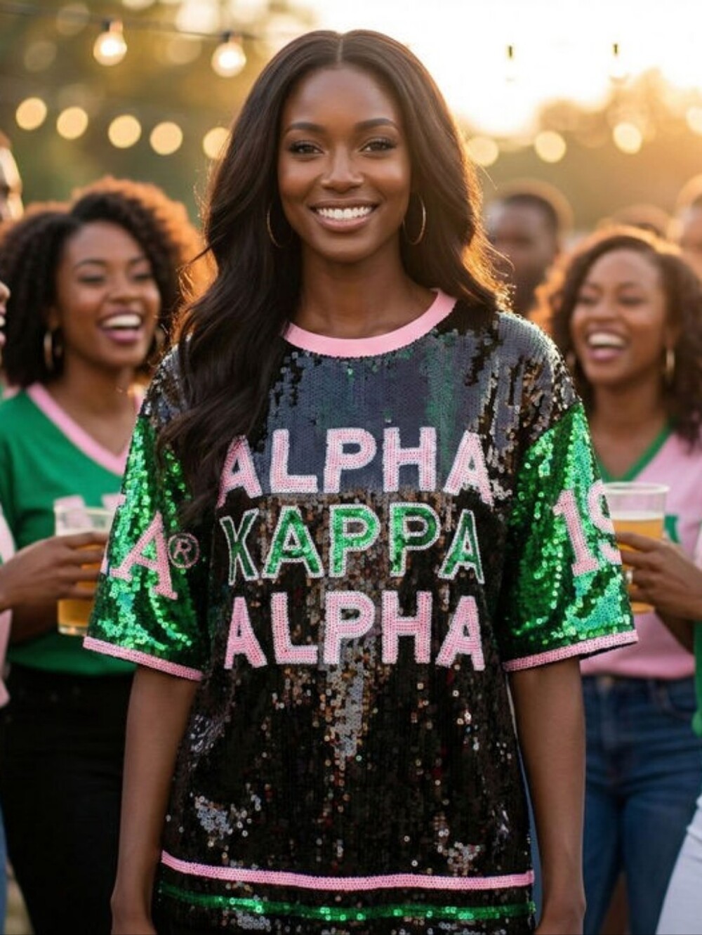 THREE LEFT Alpha Kappa Alpha Black Sequin Jersey Shirt